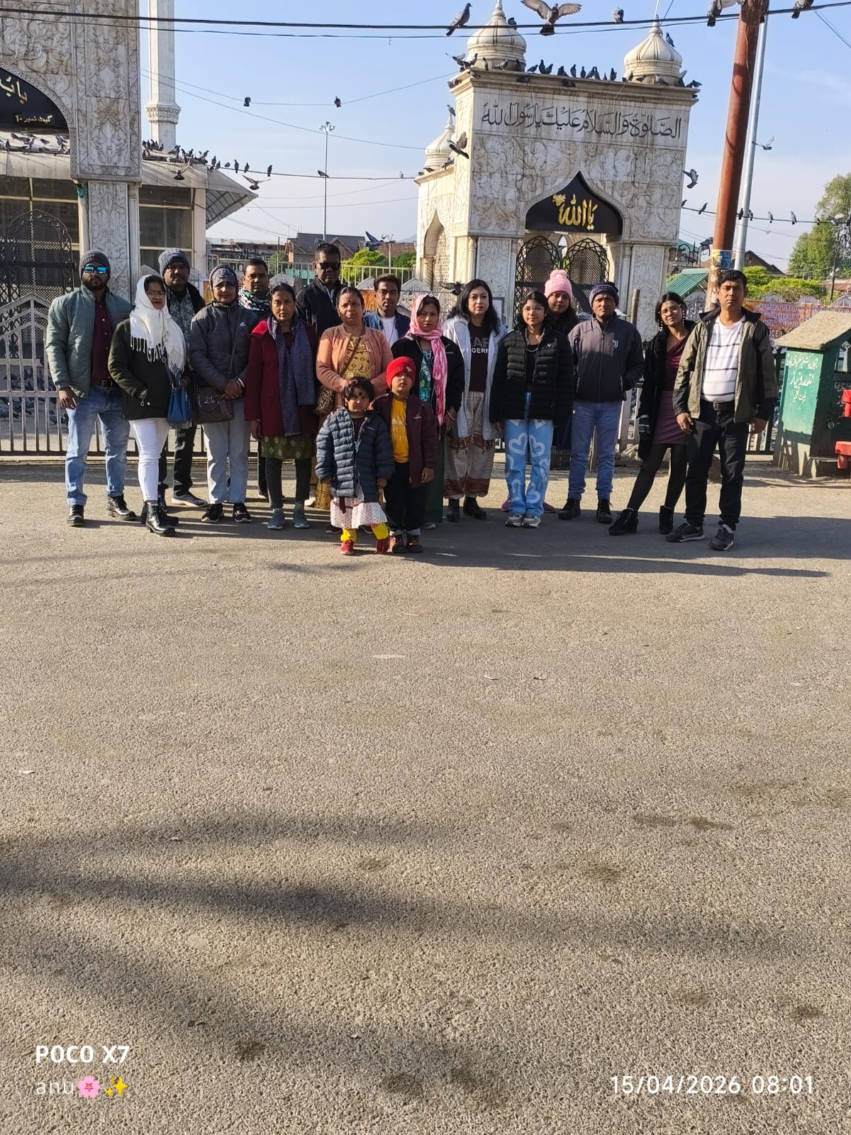 Travellers outside Hazratbal Shrine, Kashmir