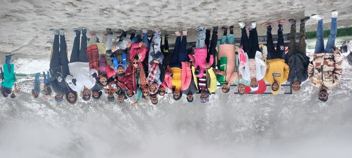 Group of travellers on a snow tour